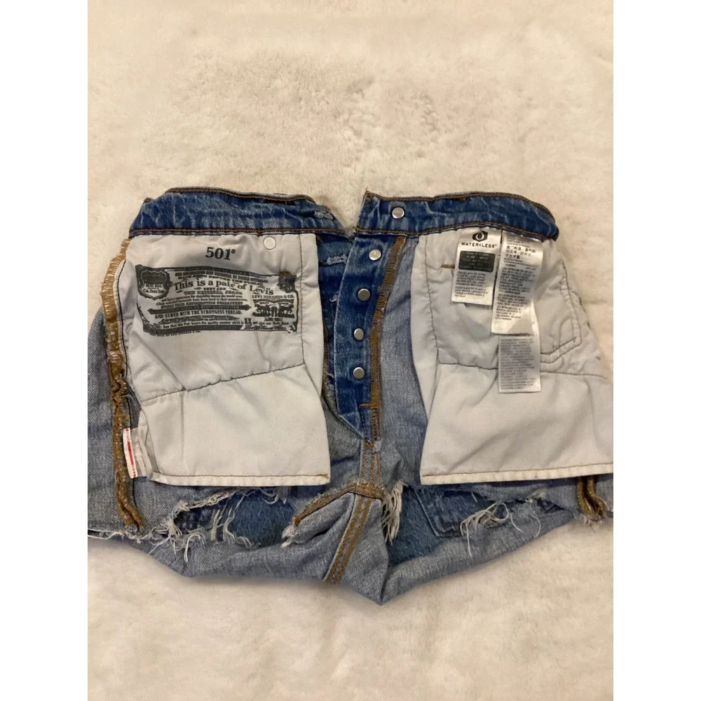 Levis 501 Original High Rise Cut Off Denim Shorts Medium Wash Blue Womens 26‎